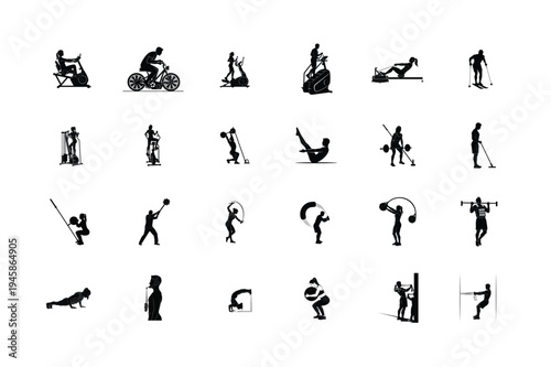 Skiing, Snowboarding, Surfing, Paddleboarding, Kayaking, Rowing, Archery, and Fencing Silhouettes
