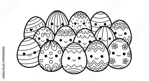Easter eggs nestled in grass with daisies, a whimsical coloring page illustration perfect for springtime celebrations and creative projects