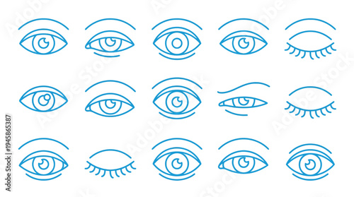 Eyes related line icons. View and eye vector linear icon set.