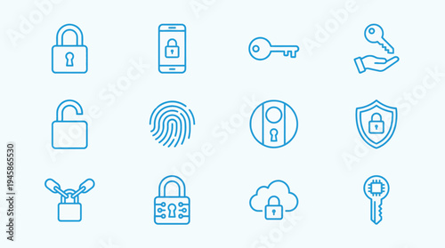 Key and lock line icons. Access, Password and Login vector linear icon set.