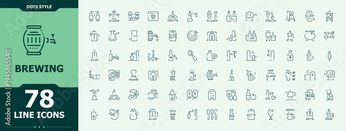 Brewing icon pack. Collection for mobile and web apps. Contain linear sign glass, brew, malt, hop, drink. Editable vector. Pixel perfect. Bar vector line icon set.