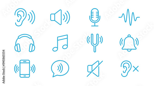 Noise and Sound pollution line icons. Loud sound and Echo vector linear icon set.