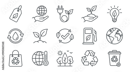 Environment related line icon set. Ecology and nature linear icons. Eco friendly outline vector sign collection.