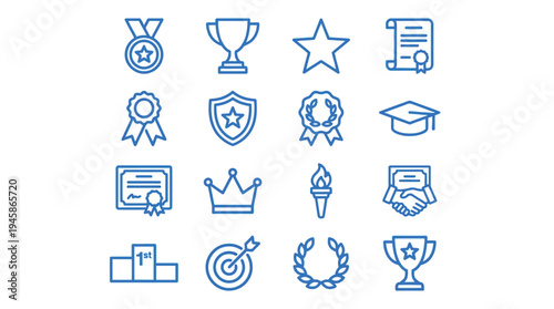 Award and Prize line icons. Trophy and Achivement vector icon set.
