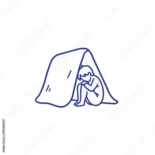 Minimalist Inner Child Hiding Under Blanket Mental Health Psychology Therapy Concept Vulnerability Emotional Wellness