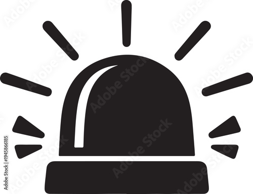 Black silhouette icon of a police siren or emergency light with radiating lines indicating light and sound, often used as a warning signal or alert indicator