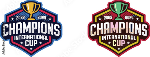 Football Academy 2024 Logo Badge Set with Soccer Ball and Shield Emblems in Green and Purple for Sports Team Branding