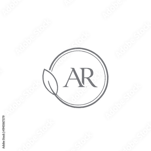 Monogram Initials AR with Leaf Emblem.