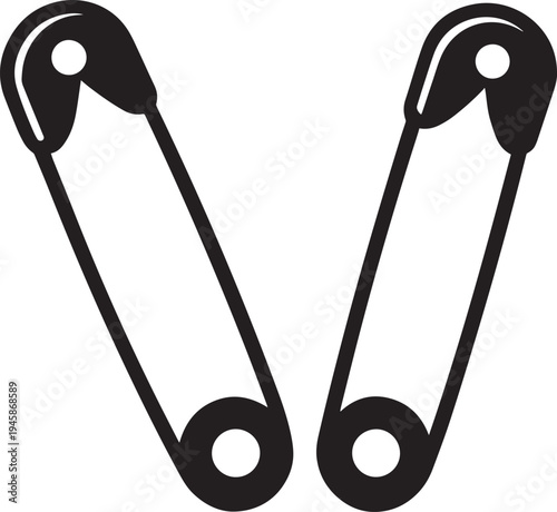 Safety Pin Icon – Black Silhouette, Vector Clipart