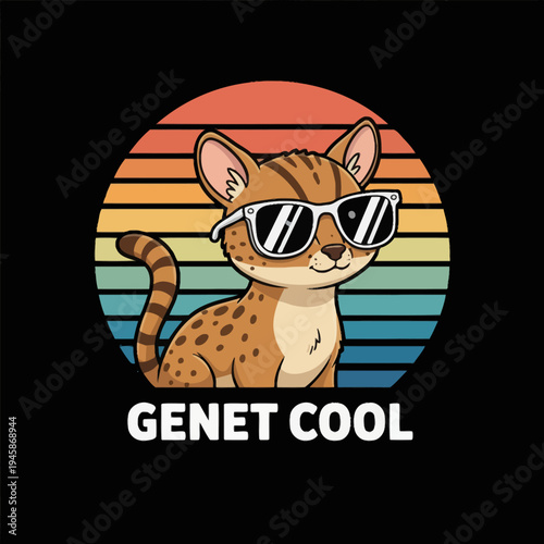 Cartoon Genet Cat Wearing Sunglasses.