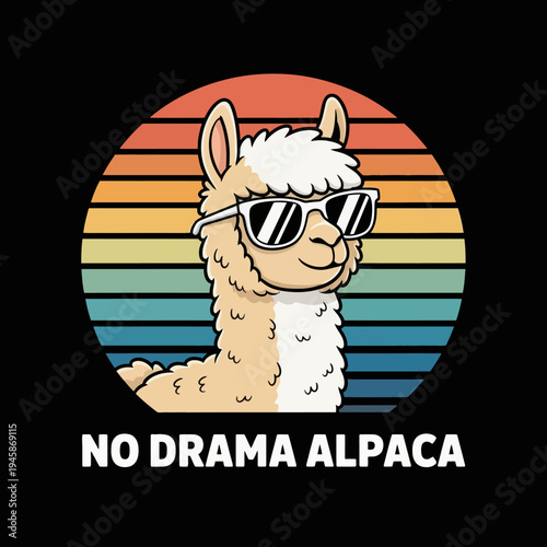 Funny Alpaca Wearing Sunglasses Portrait.