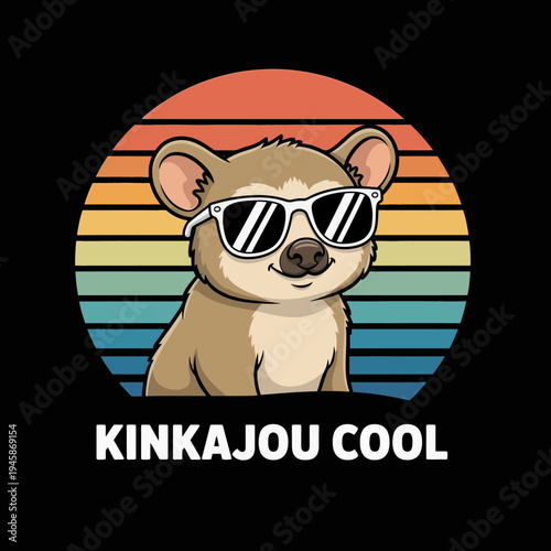 Kinkajou wearing sunglasses smiling cute animal.