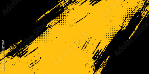 Yellow and black backdrop with dot halftone pattern element. Abstract brush grunge background. retro comic concept for your graphic design. Vector illustration
