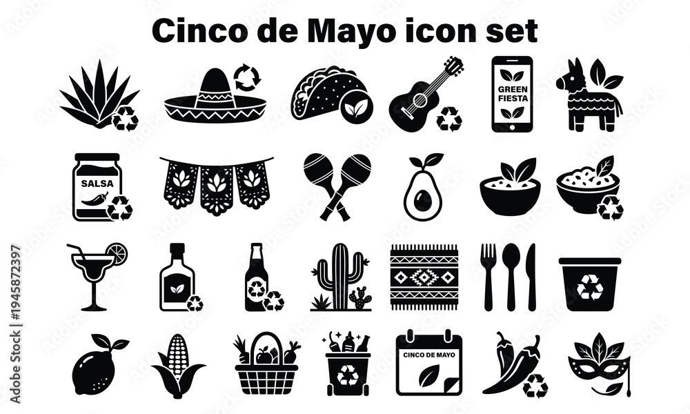 Naklejka premium Diverse icon set celebrating the cultural elements of cinco de mayo festivities