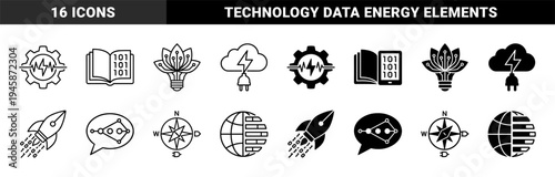 Hybrid Conceptual Symbols Merging Industrial Technology with Digital Data and Energy Solutions in Linear and Solid Styles