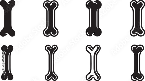 A set of vector line art bone silhouettes in various styles and colors for design use