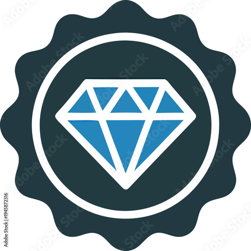 Blue diamond icon in white circle on dark gray background