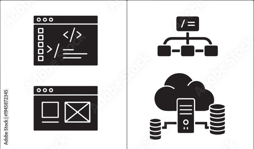 IT outline icon collection. Thin line vector symbols for programming, networking, web development, internet services and data technology with editable stroke..eps