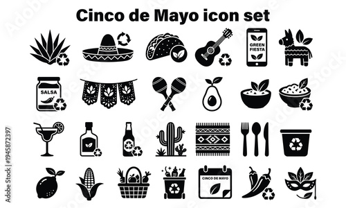 Diverse icon set celebrating the cultural elements of cinco de mayo festivities