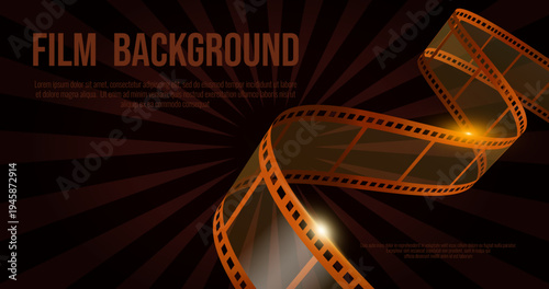 Film frame banner with shiny curved filmstrip. Movie film concept. Vector illustration