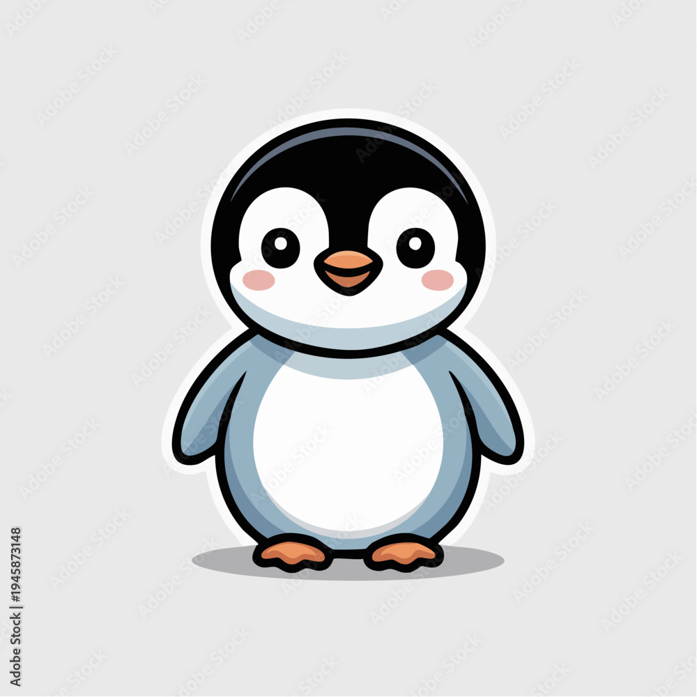 Fototapeta premium A cute cartoon penguin sticker stands on a surface looking happy.