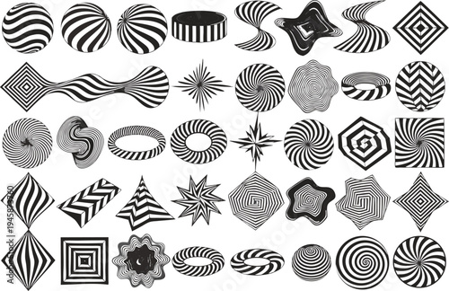 Hand drawn abstract minimal element vector set in mid-century style. Aesthetic contemporary stripe line art and geometric shapes in monochrome, suitable for wall art, decoration, wallpaper and modern 