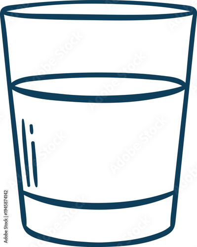 Glass of milk, simple vector icon in doodle sketch style with Mediterranean blue line. Hand-drawn drinking glass filled with milk for cafe menus or breakfast branding