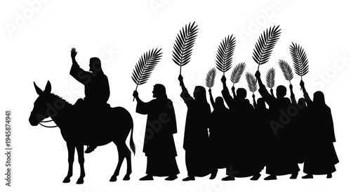 Palm sunday procession with a rider on a donkey a striking silhouette