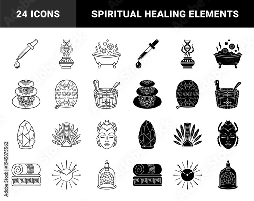 Wellness and Spiritual Healing Symbols Featuring Hybrid DNA Incense Burners Mandala Zen Stones Egyptian Scarab Masks and Ritual Spa Equipment