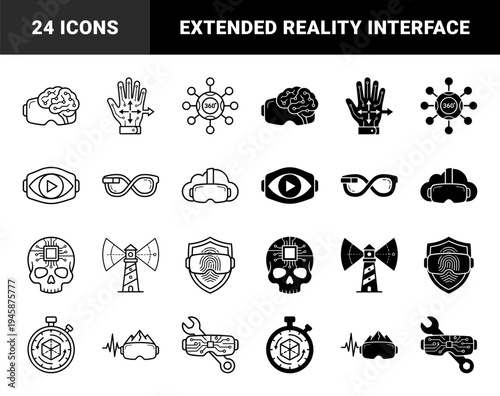 Augmented Reality and Virtual Reality Hybrid Interface Symbols Featuring Biometric Security Spatial Tracking and Immersive Education Concepts