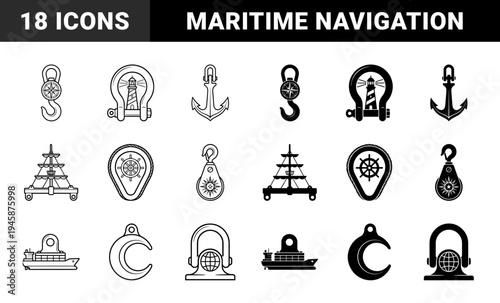Nautical navigation and maritime logistics symbols merging industrial hardware with compass roses lighthouses anchors and global shipping elements