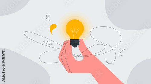 A stylized illustration depicts a hand gently holding a glowing lightbulb symbolizing creativity and innovative thinking high quality professional detailed modern elegant stylish clean crisp vibrant
