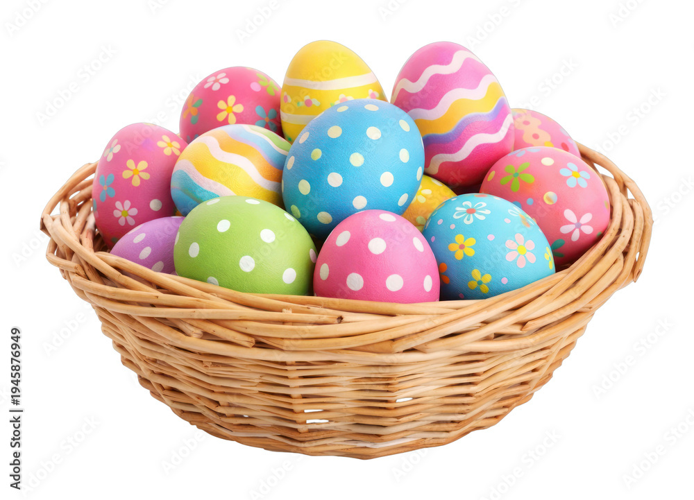 Fototapeta premium PNG Colorful Easter eggs in basket.