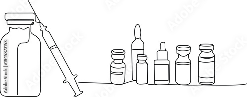 Various containers and a syringe used for medical purposes Vector