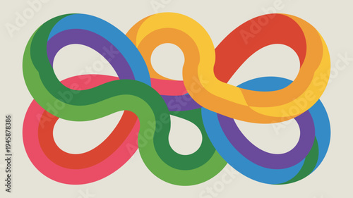 A colorful abstract design features interconnected looping ribbons in shades of green purple yellow red and blue high quality professional detailed modern elegant stylish clean crisp