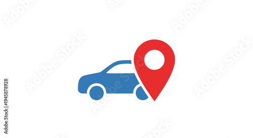 Blue car with location pin.