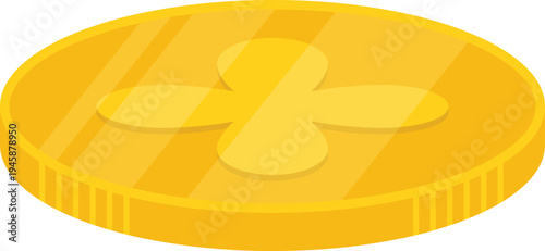Gold Coin with Four-Leaf Clover Symbol Flat Illustration Isolated on White Background