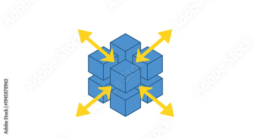 Blue cubes with yellow arrows pointing.