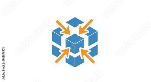 Blue cubes with orange arrows moving.