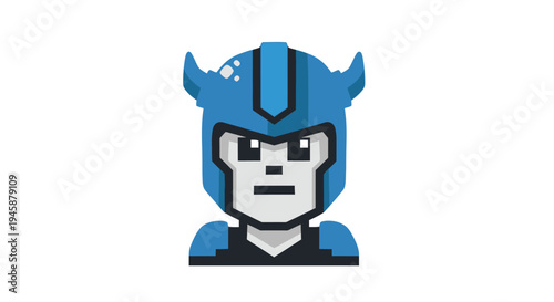 Blue Lego Character Head Closeup Portrait.