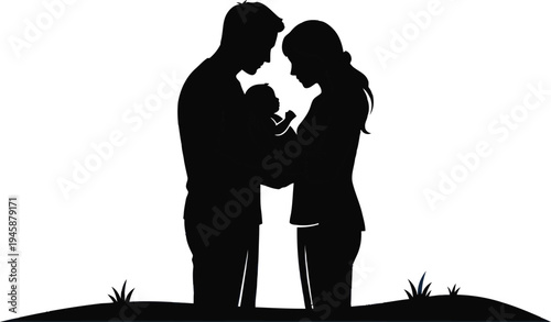 A heartwarming silhouette of a family embracing with love and unity. isolated on white background, Vector