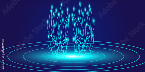 Digital Tree Network Concept Futuristic Global Data Connection and High Speed Fiber Optic Transfer. Big Data, and Artificial Intelligence (AI) Infrastructure Visualization vector design concepts.