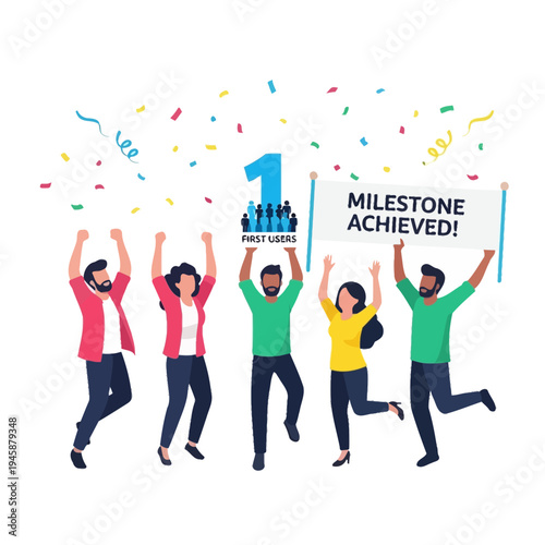 Celebrating Milestone Achievement: First Users Reach Goal with Confetti and Banner