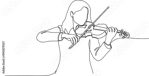 Elegant line drawing of a person playing a violin isolated on white background, Vector