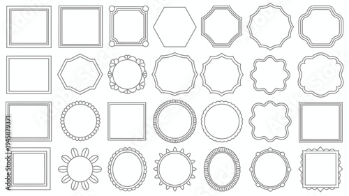 A collection of various ornate black frames and borders is presented in a grid like arrangement showcasing diverse decorative styles high quality professional detailed modern elegant