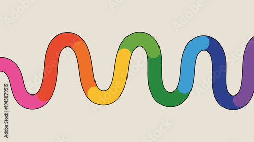 A colorful wavy line stretches across a pale background featuring vibrant hues of red orange yellow green blue and purple high quality professional detailed modern elegant