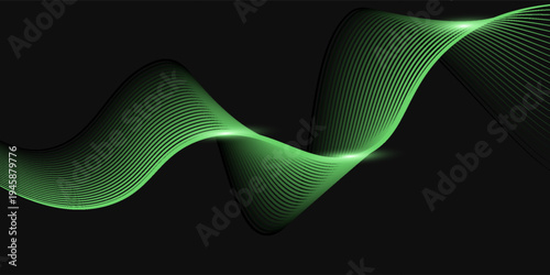 Lime Green Wavy Lines on Dark Backdrop: A Serene and Dynamic Abstract Art Piece Showcasing Flowing Energy and Geometric Precision for Design and Technology Projects