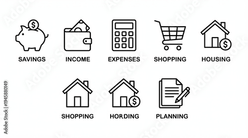 Canvas Print Collection of essential financial management icons representing key concepts lik