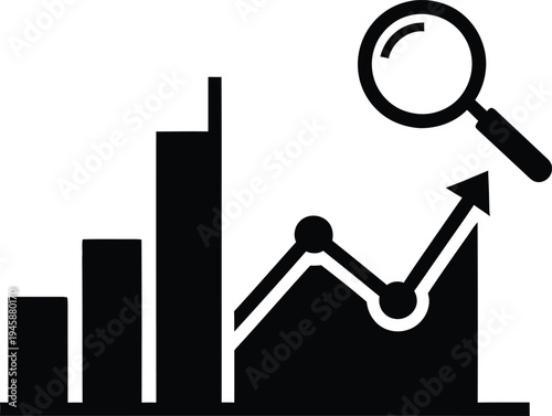 Vector business graph and magnifying glass icon