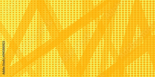 Yellow halftone pattern. Retro comic gradient background. Bright orange pixelated dotted texture overlay. Cartoon pop art faded gradient pattern. Vector backdrop for poster, banner, advertisement